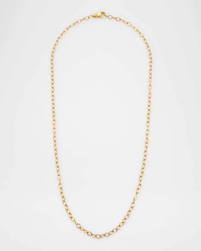 18K Yellow Gold Oval Link Chain Necklace with One Diamond